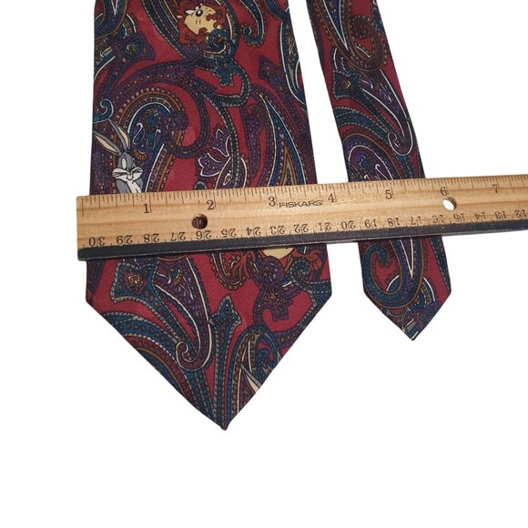 Looney Tunes Mania Bugs Bunny Tasmanian Devil Paisley Necktie Red Purple Vintage - Picture 3 of 5